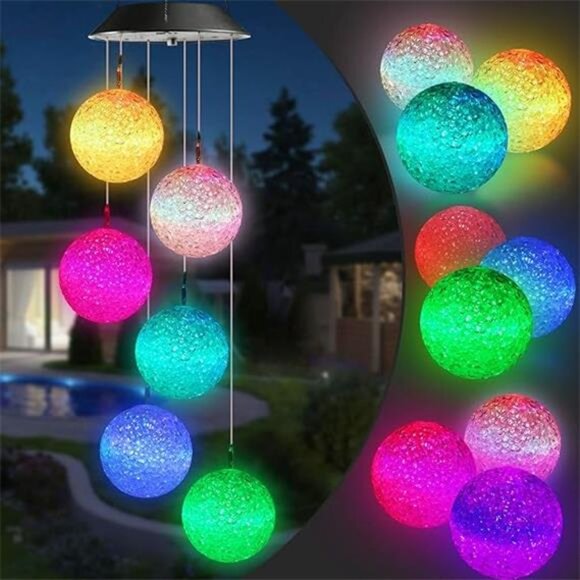 Solar Wind Chime, Color Changing Ball Wind Chimes, LED Decorative Solar Lights - Picture 7 of 7